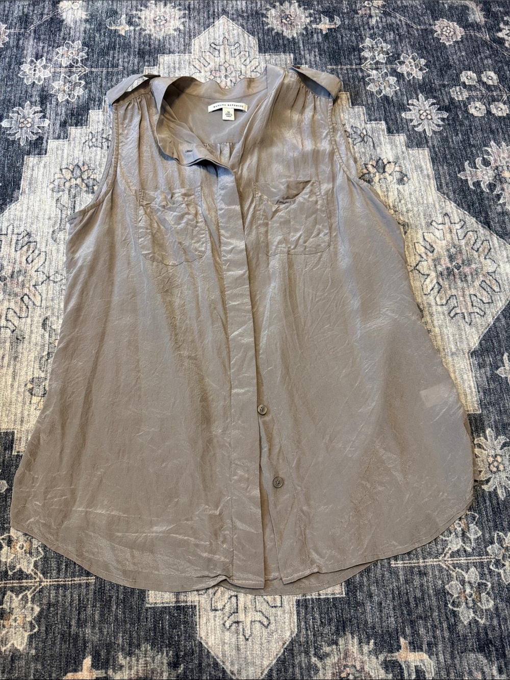 Banana Republic Taupe Sleeveless Button-Down Blouse